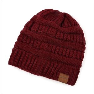 Messy Bun Beanie in Burgundy